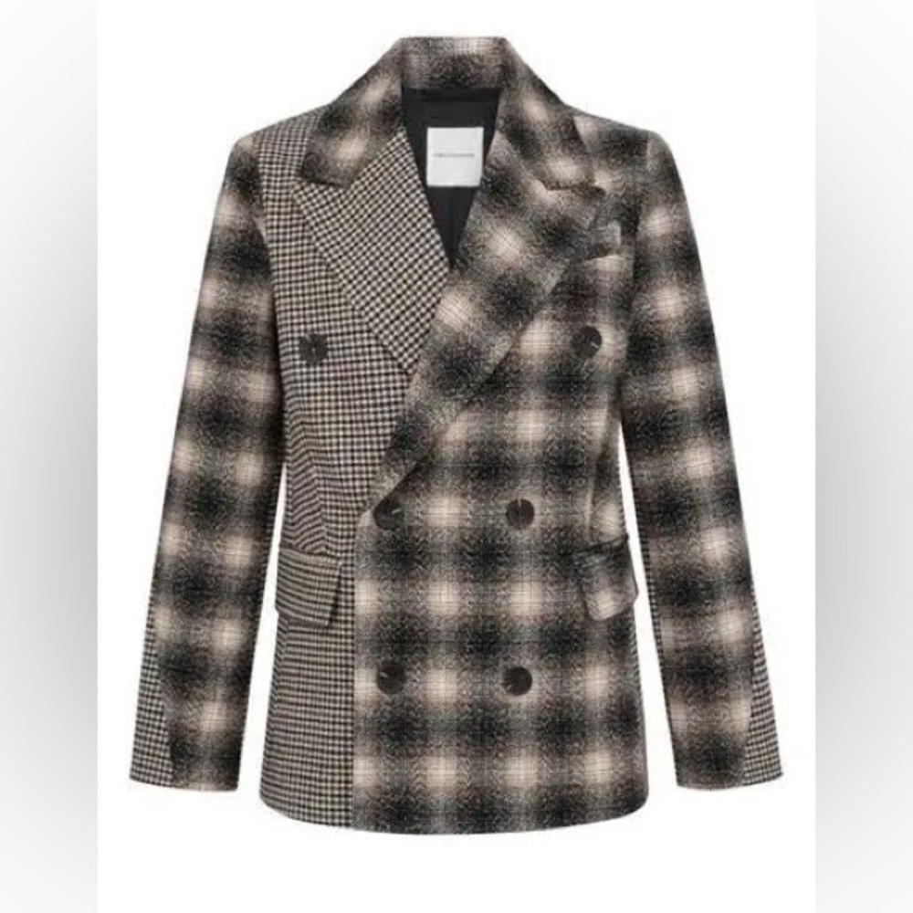NWT Avec Les Filles Anthropologie Mixed Plaid Double-Breasted Blazer